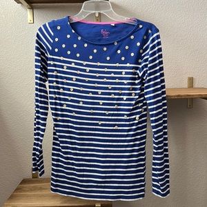 Boden blue and gold polka dot Breton